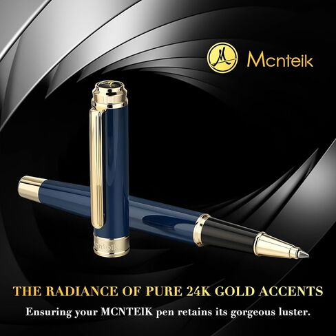 317 رولربال - قلم طلاء أزرق فاخر مذهل مع لمسة نهائية من الذهب عيار 24 قيراط، عبوة حبر شميدت الأسود، مجموعة هدايا فاخرة للرجال والنساء، احترافية، مكتب تنفيذي للتخرج، أقلام كلاسيكية لطيفة in Kuwait