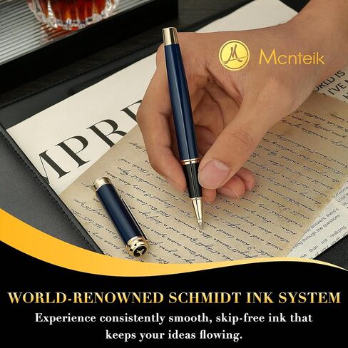 317 رولربال - قلم طلاء أزرق فاخر مذهل مع لمسة نهائية من الذهب عيار 24 قيراط، عبوة حبر شميدت الأسود، مجموعة هدايا فاخرة للرجال والنساء، احترافية، مكتب تنفيذي للتخرج، أقلام كلاسيكية لطيفة in Kuwait