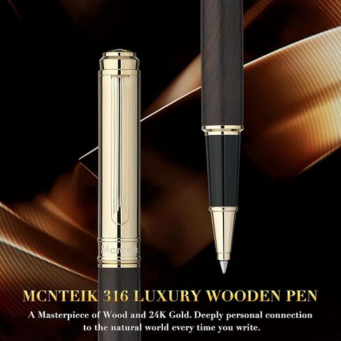 316 Luxury Journaling Pen, Nice Natural Wood for Writing, 24K Gold Accents, Schmidt refill, Fancy Rollerball, Wooden Gift Set for Men & Women, Executive & Graduation Work Christmas Pens-Blackwood in Saudi Arabia
