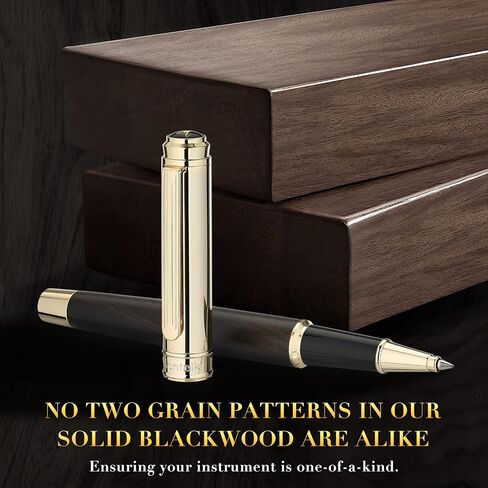 316 Luxury Journaling Pen, Nice Natural Wood for Writing, 24K Gold Accents, Schmidt refill, Fancy Rollerball, Wooden Gift Set for Men & Women, Executive & Graduation Work Christmas Pens-Blackwood in Saudi Arabia