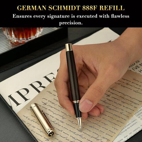 316 Luxury Journaling Pen, Nice Natural Wood for Writing, 24K Gold Accents, Schmidt refill, Fancy Rollerball, Wooden Gift Set for Men & Women, Executive & Graduation Work Christmas Pens-Blackwood in Saudi Arabia