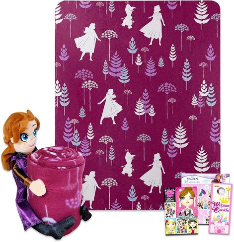 Disney Frozen Throw Blanket and Plushie Bundle - Anna Kids and Teens Blanket, Plush Doll, Stickers, Activity Book, More for Girls | Disney Frozen Blanket Size 40" x 50" in Saudi Arabia