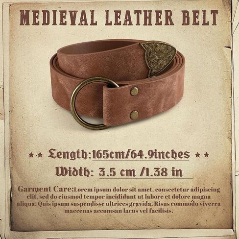 XZQTIVE Medieval Viking Belt for Men Embossed Leather Renaissance Knight Belt O Ring Costume Belts in Kuwait