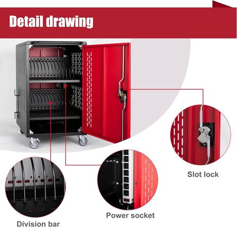 32 Device Mobile Charging Station for Laptops/Tablets/iPads/Chromebooks,32 Bay Lockable Charging Cabinet with Cable Management & Power Strip Included, School Charging Storage Carts,Easy Assembly in Saudi Arabia