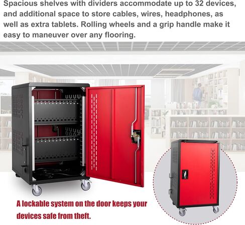 32 Device Mobile Charging Station for Laptops/Tablets/iPads/Chromebooks,32 Bay Lockable Charging Cabinet with Cable Management & Power Strip Included, School Charging Storage Carts,Easy Assembly in Saudi Arabia