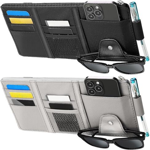 Boao 2 Packs Car Sun Visor Organizer ، حاملي النظارات الشمسية للسيارة Sun Visor Pu Auto Interior Idavory حامل مستندات السفر مع جيب متعدد (رمادي ، 12.2 × 6.1 بوصة) in Saudi Arabia