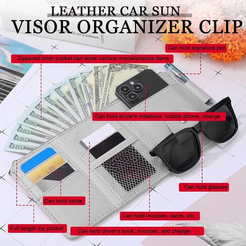 Boao 2 Packs Car Sun Visor Organizer ، حاملي النظارات الشمسية للسيارة Sun Visor Pu Auto Interior Idavory حامل مستندات السفر مع جيب متعدد (رمادي ، 12.2 × 6.1 بوصة) in Saudi Arabia