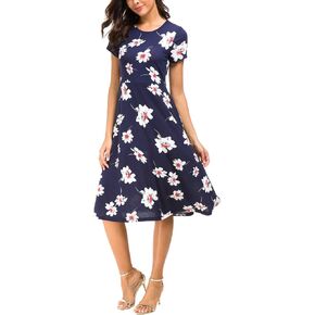Urban CoCo Women's Vintage Short Sleeve High Waist Flared Midi Casual Summer Dress in Saudi Arabia