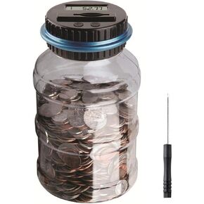 Large Piggy Banks for Adults, Digital Counting Money Jar, 1.8L Capacity Coin Counter Machine with LCD Counter, Change Jars for Saving for Boys, Designed for All US Coins (Blue) in Saudi Arabia
