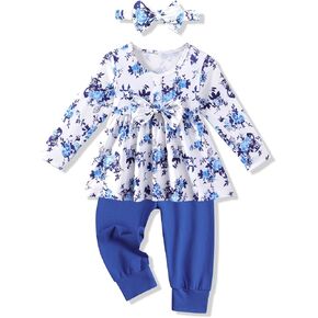 oklady Toddler Baby Girl Clothes Solid Color Ruffle Tops Floral Pants with Headband Fall Winter Cute Girl Outfits in Kuwait
