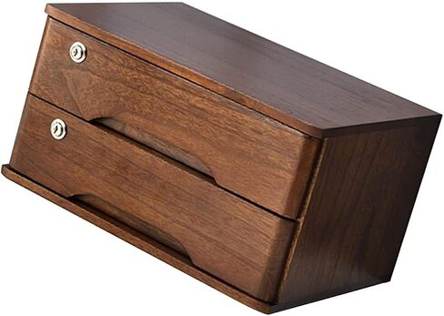 File Organizer - File Cabinet Office Desktop Debris Storage Box, Wooden Multilayer Desktop Drawer Cabinet, Flat File Cabinet with Lock, Office Supplies A4/Receipt File Or,2 Layer in Saudi Arabia