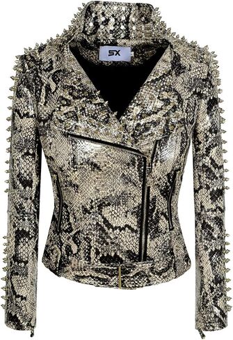 SX Women Punk Faux Leather PU Black Jacket Studded Rivet Fashion Streetwear Motorcycle Coat in Kuwait