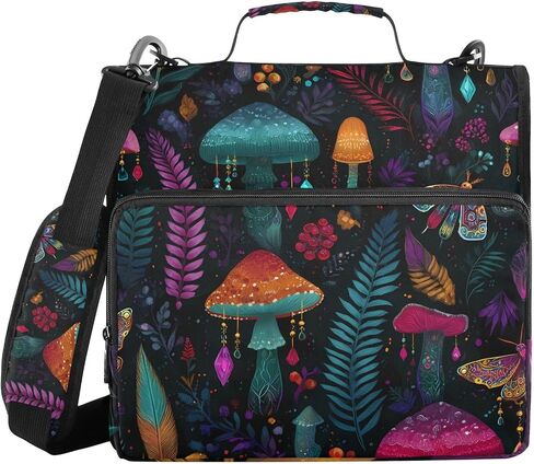 3 D-Ring Zipper Binder Bag, Witch Mushroom Black Background Pattern Removable Binder with Zipper Case Hold 300+ Sheets& 13 Inch Laptop for School Office Supplies Organizer in Saudi Arabia