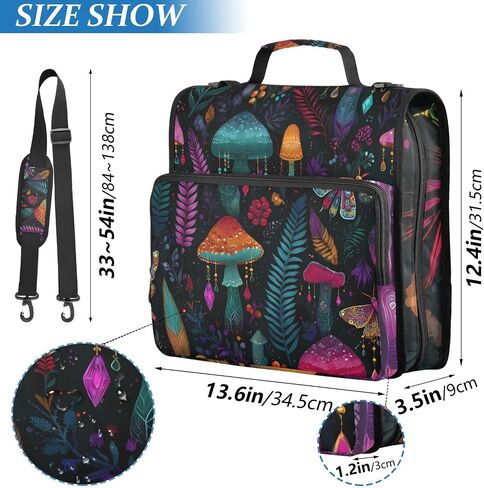 3 D-Ring Zipper Binder Bag, Witch Mushroom Black Background Pattern Removable Binder with Zipper Case Hold 300+ Sheets& 13 Inch Laptop for School Office Supplies Organizer in Saudi Arabia