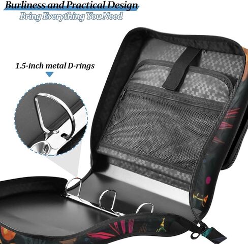 3 D-Ring Zipper Binder Bag, Witch Mushroom Black Background Pattern Removable Binder with Zipper Case Hold 300+ Sheets& 13 Inch Laptop for School Office Supplies Organizer in Saudi Arabia