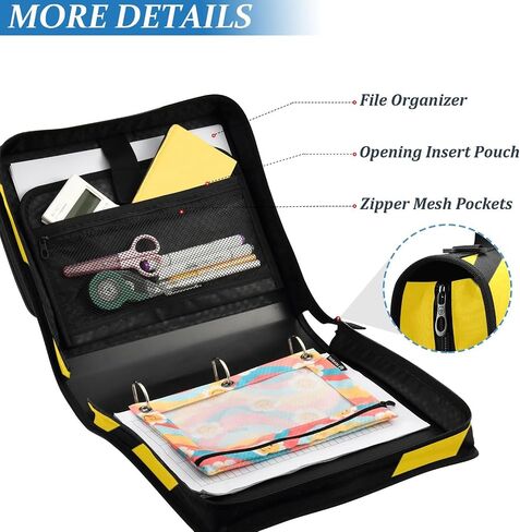3 D-Ring Zipper Binder Bag, Witch Mushroom Black Background Pattern Removable Binder with Zipper Case Hold 300+ Sheets& 13 Inch Laptop for School Office Supplies Organizer in Saudi Arabia