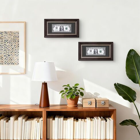 Space Art Deco، إطار حامل ترخيص/فاتورة دولار أسود مع حافة مشطوفة فضية مع حصيرة سوداء، زجاج مقسى - حامل حامل/حامل حائط - شماعات مسننة (أسود/فضي، 6 عبوات) in Kuwait