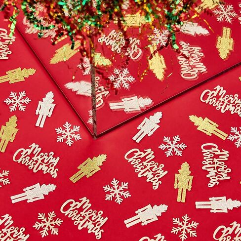 PAPER FAIR 1LB Metallic Red Green Christmas Crinkle Cut Paper Shred Filler w/Tree & Snowflake Confetti, Gift Wrap Packaging Raffia Tissue Strand, Craft Bedding Cushion, Winter Birthday Box Basket in Saudi Arabia