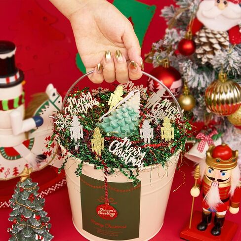 PAPER FAIR 1LB Metallic Red Green Christmas Crinkle Cut Paper Shred Filler w/Tree & Snowflake Confetti, Gift Wrap Packaging Raffia Tissue Strand, Craft Bedding Cushion, Winter Birthday Box Basket in Saudi Arabia