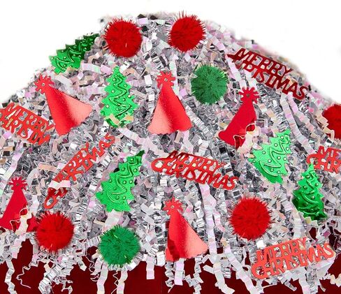PAPER FAIR 1LB Metallic Red Green Christmas Crinkle Cut Paper Shred Filler w/Tree & Snowflake Confetti, Gift Wrap Packaging Raffia Tissue Strand, Craft Bedding Cushion, Winter Birthday Box Basket in Saudi Arabia