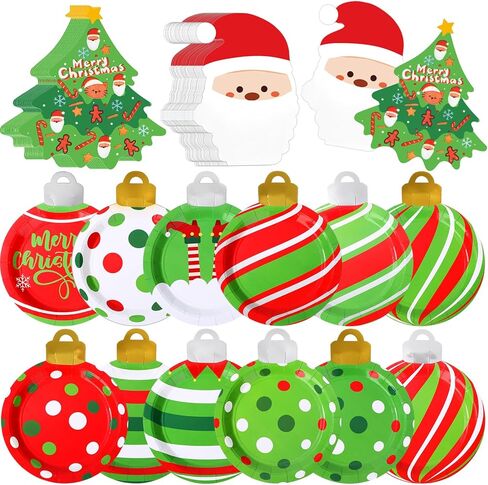 مجموعة أطباق ومناديل عيد الميلاد مكونة من 64 قطعة تكفي لـ 24 لوازم حفلات عيد الميلاد مقاس 9 بوصة، أطباق ورقية للاستعمال مرة واحدة، مناديل شجرة عيد الميلاد لتناول العشاء والحلوى وأواني الطعام في العطلات in Kuwait