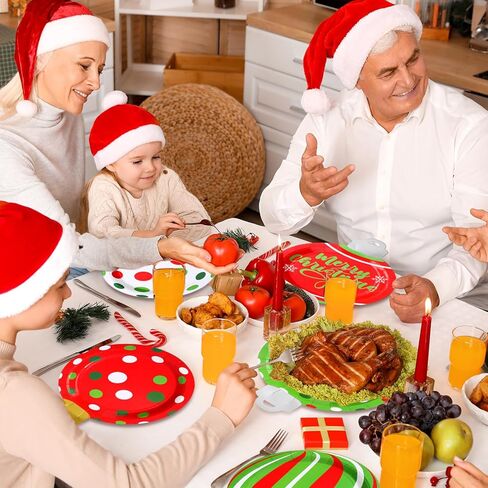 مجموعة أطباق ومناديل عيد الميلاد مكونة من 64 قطعة تكفي لـ 24 لوازم حفلات عيد الميلاد مقاس 9 بوصة، أطباق ورقية للاستعمال مرة واحدة، مناديل شجرة عيد الميلاد لتناول العشاء والحلوى وأواني الطعام في العطلات in Kuwait