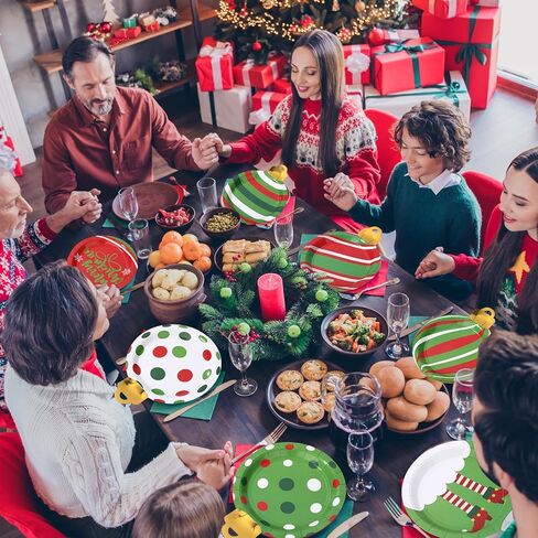 مجموعة أطباق ومناديل عيد الميلاد مكونة من 64 قطعة تكفي لـ 24 لوازم حفلات عيد الميلاد مقاس 9 بوصة، أطباق ورقية للاستعمال مرة واحدة، مناديل شجرة عيد الميلاد لتناول العشاء والحلوى وأواني الطعام في العطلات in Kuwait