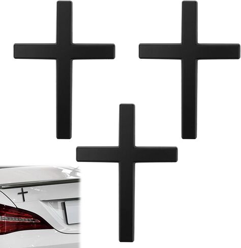 3 Pcs Metal Jesus Christian Badge Stickers, 3D Alloy Cross Emblems for Car, Self-Adhesive Scratch-Resistant Decals for Truck & SUV, Ideal for Thanksgiving & Christmas Day (Black) in Kuwait