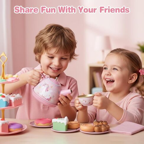 مجموعة حفلات الشاي للفتيات الصغيرات، 49 قطعة من ألعاب وقت الشاي للأميرة بما في ذلك حقيبة حمل الحلوى، ألعاب مطبخ يتظاهر بها الأطفال، هدايا عيد ميلاد للفتيات الصغيرات بعمر 3-8 سنوات، حلم in Kuwait