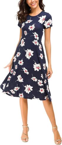 Urban CoCo Women's Vintage Short Sleeve High Waist Flared Midi Casual Summer Dress in Kuwait