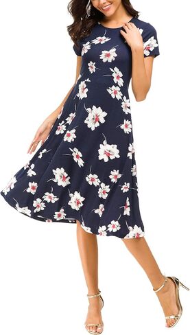Urban CoCo Women's Vintage Short Sleeve High Waist Flared Midi Casual Summer Dress in Kuwait