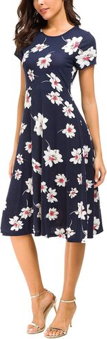 Urban CoCo Women's Vintage Short Sleeve High Waist Flared Midi Casual Summer Dress in Kuwait
