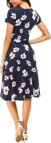 Urban CoCo Women's Vintage Short Sleeve High Waist Flared Midi Casual Summer Dress in Kuwait