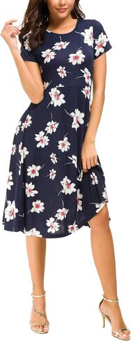 Urban CoCo Women's Vintage Short Sleeve High Waist Flared Midi Casual Summer Dress in Kuwait