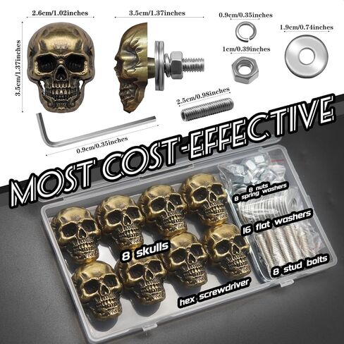 8 PCS Skull License Screws Skeleton Frame Plate Bolt Gothic Skulls Decor for Car, Motorcycle, Truck, Vehicle (Black) in Kuwait