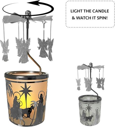 Spinning Angels Christmas Candle Holder with Holy Family Scene Scandinavian Style in Saudi Arabia