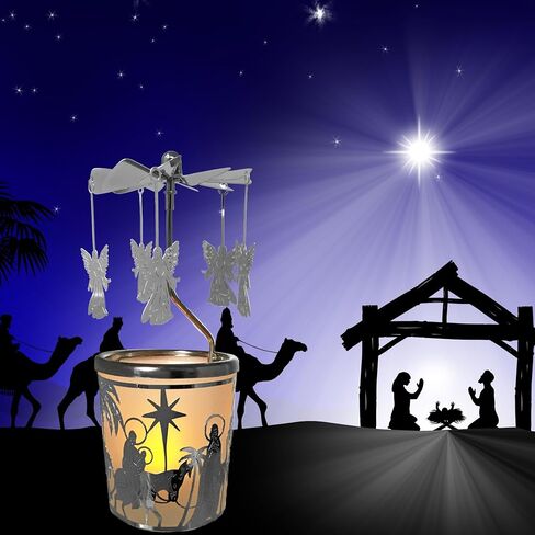 Spinning Angels Christmas Candle Holder with Holy Family Scene Scandinavian Style in Saudi Arabia