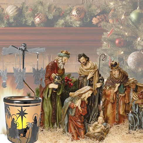 Spinning Angels Christmas Candle Holder with Holy Family Scene Scandinavian Style in Saudi Arabia
