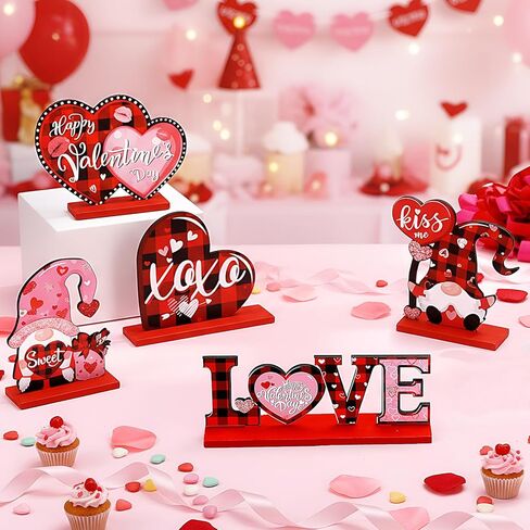 5 قطع عيد الحب لافتة خشبية الجدول ديكور المنفردة الجدول قطعة المركزية تسجيل رومانسية الحب شكل قلب ديكور المنزل الطبقات الخشب غنوم عيد الحب الملحقات لطاولة حفل الزفاف in Kuwait