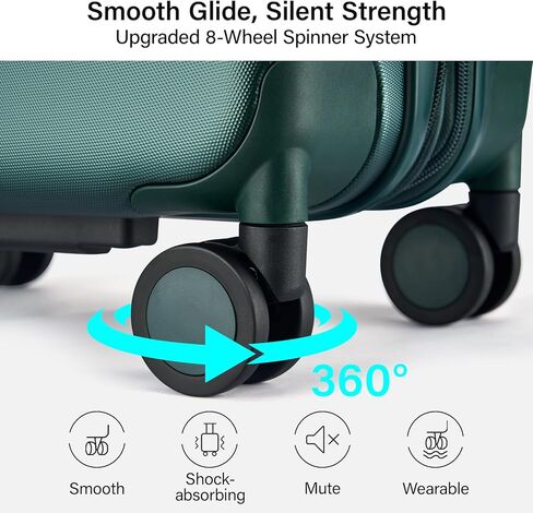 هانكي تحمل الأمتعة 22 × 14 × 9 عجلات دوارة معتمدة من شركة الطيران حقائب ذات هيكل صلب للنساء والرجال حقيبة سفر للأمتعة من TSA حقيبة سفر خفيفة الوزن 20 بوصة (أخضر خيزران) in Kuwait