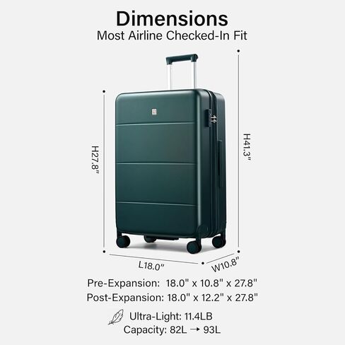 هانكي تحمل الأمتعة 22 × 14 × 9 عجلات دوارة معتمدة من شركة الطيران حقائب ذات هيكل صلب للنساء والرجال حقيبة سفر للأمتعة من TSA حقيبة سفر خفيفة الوزن 20 بوصة (أخضر خيزران) in Kuwait