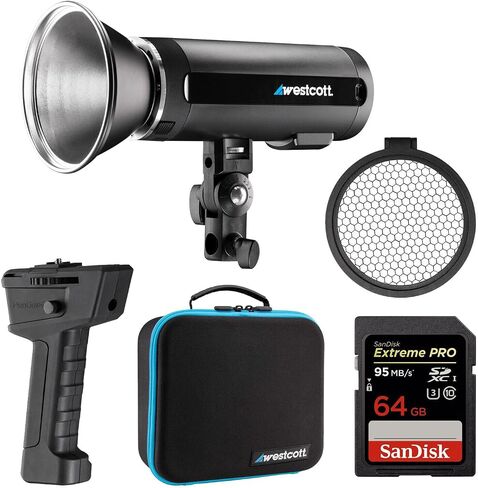 Westcott FJ200 200W ستروب مع بطارية ليثيوم بوليمر AC/DC | ذراع تمديد 8 بوصات وحزمة بطاقة ذاكرة SDXC سعة 64 جيجابايت in Saudi Arabia
