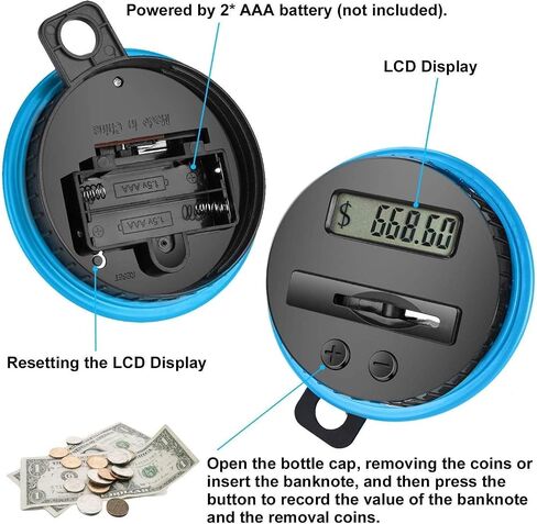 Large Piggy Banks for Adults, Digital Counting Money Jar, 1.8L Capacity Coin Counter Machine with LCD Counter, Change Jars for Saving for Boys, Designed for All US Coins (Blue) in Saudi Arabia