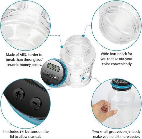 Large Piggy Banks for Adults, Digital Counting Money Jar, 1.8L Capacity Coin Counter Machine with LCD Counter, Change Jars for Saving for Boys, Designed for All US Coins (Blue) in Saudi Arabia