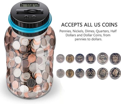 Large Piggy Banks for Adults, Digital Counting Money Jar, 1.8L Capacity Coin Counter Machine with LCD Counter, Change Jars for Saving for Boys, Designed for All US Coins (Blue) in Saudi Arabia