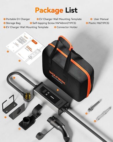 WOLFBOX Level 1&2 Electric Car Charger 40Amp J1772,ETL Certified, 25ft Cable,208-240V,Portable Ev Charger Station with NEMA 14-50&NEMA 5-15 Plug Adapter(PE40 Gen2) in Saudi Arabia