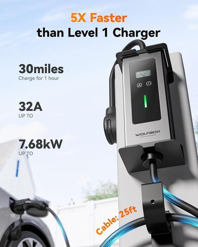 WOLFBOX Level 1&2 Electric Car Charger 40Amp J1772,ETL Certified, 25ft Cable,208-240V,Portable Ev Charger Station with NEMA 14-50&NEMA 5-15 Plug Adapter(PE40 Gen2) in Saudi Arabia
