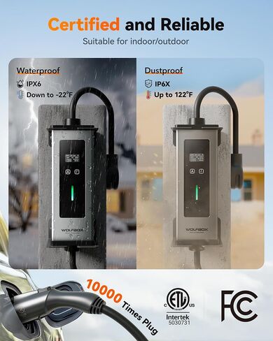 WOLFBOX Level 1&2 Electric Car Charger 40Amp J1772,ETL Certified, 25ft Cable,208-240V,Portable Ev Charger Station with NEMA 14-50&NEMA 5-15 Plug Adapter(PE40 Gen2) in Saudi Arabia