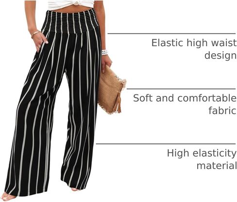 Womens High Waisted Wide Leg Palazzo Pants Casual Lounge Boho Flowy Pants with Pockets in Saudi Arabia