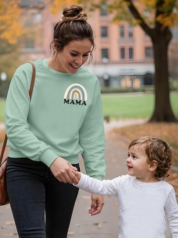 MOUSYA Mama Top Women Mama Sweatshirt قوس قزح جرافيك قميص طويل الأكمام طاقم الرقبة البلوز أمي بلوزة in Kuwait